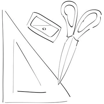School Geometry Tools And Scissors Minimal Outline Illustration 스톡 일러스트