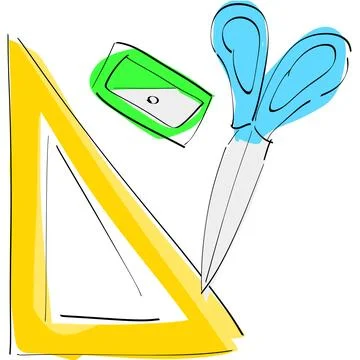 School Geometry Tools And Scissors Color Illustration 스톡 일러스트