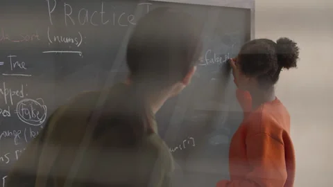 School Girl Answering at Blackboard at Programming Class Stock Footage 248531122