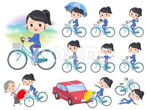 School girl Blue jersey city cycle Stock Illustration