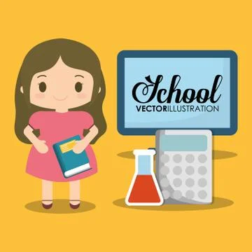 School girl computer calculator test tube Stock Illustration