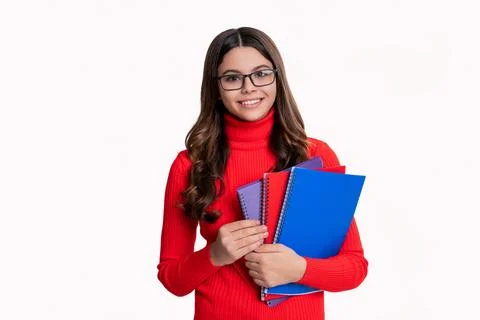 School girl with homework. self study concept. workbook for homework. teen girl Stock Photos