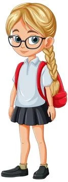 School Girl with Red Backpack Stockillustratie