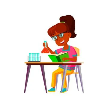 School Girl Scientist Making Experiment Vector Stock Illustration