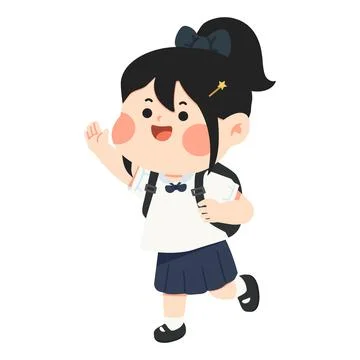 School Girl Waving With Backpack Stock Illustration
