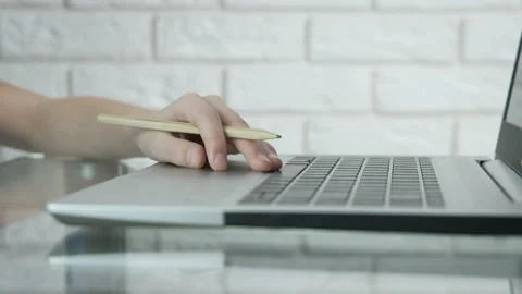 School girl work with computer. Stock Footage 138388753