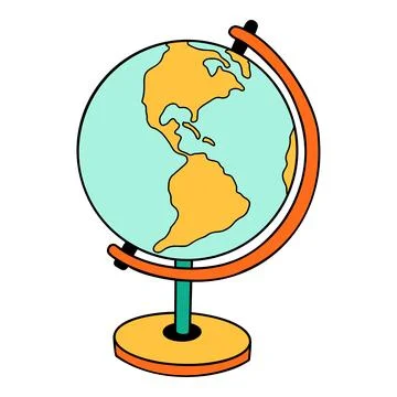 School globe cartoon in doodle retro style. Back to school stationery element Stock Illustration