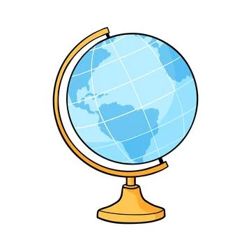 School Globe Doodle Sketch. Hand drawn style icon of globe on a stand. Model  Stock Illustration