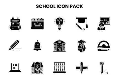School Glyph Bundle Icons Pack 스톡 일러스트
