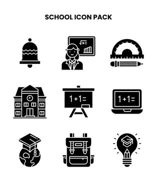 School Glyph Bundle Icons Pack Stock Illustration