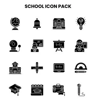 School Glyph Bundle Icons Pack Stock Illustration