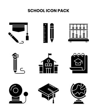School Glyph Vector Icons Pack Illustrazione stock