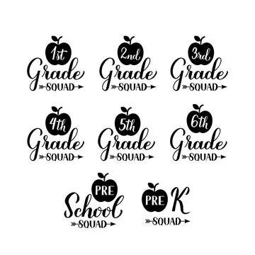 School Grade Squad Set. First day of school bundle. 1st, 2nd, 3rd, 4st, 5st,  Illustrazione stock