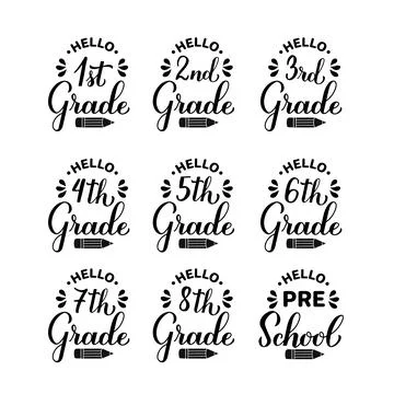School Grade Squad Set. First day of school bundle. 1st, 2nd, 3rd, 4st, 5st.. Illustrazione stock