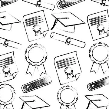 School graduation hat scroll diploma certificate pattern Illustrazione stock