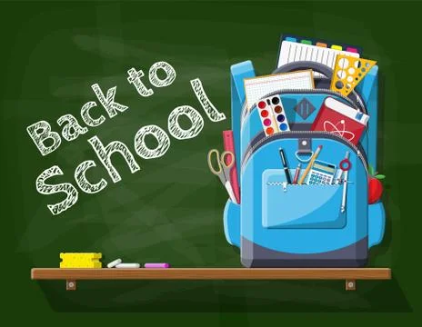 School green chalkboard with backpack. Stock Illustration
