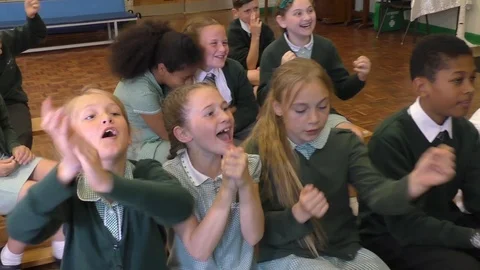 School group celebrating Stock Footage 94012516