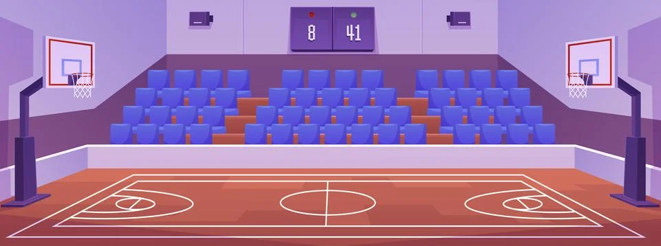 School gym interior vector flat illustration, basketball and sport team games Stock Illustration