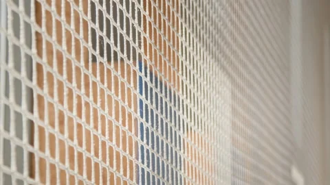 School Gym Netting Creating Graphic Square Pattern Against Walls Stock Footage 327039587