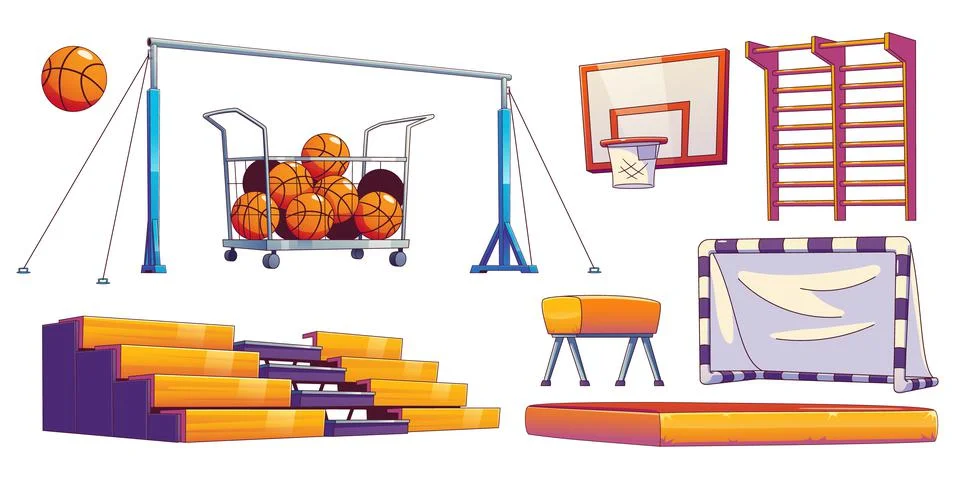 School gym, sport court equipment with balls Stock Illustration