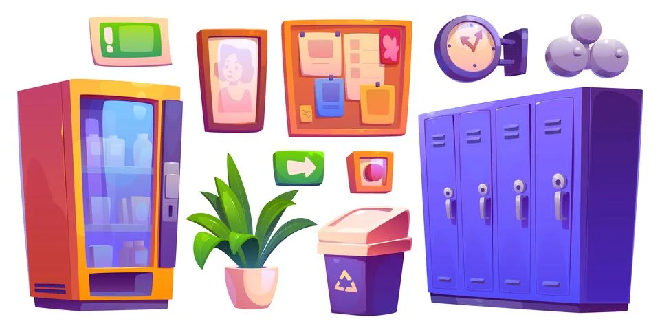School hall interior elements set Stock Illustration