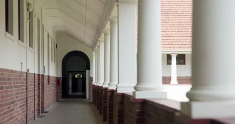 School, hallway or empty corridor with classroom for academic learning facility Stock-Footage 348128602