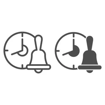 School hand bell and clock line and solid icon, Back to school concept, school Stock Illustration