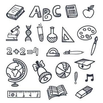 School hand draw doodle elements. Vector illustration. 스톡 일러스트