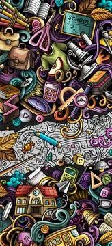 School hand drawn doodle banner. Cartoon vector detailed flyer. Stock Illustration