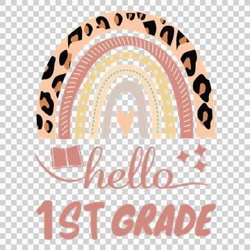 School Hello 1St Grade Rainbow Design typography icon heart Stock Illustration