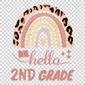 School Hello 2Nd Grade Rainbow Text Design book stars heart Stock Illustration