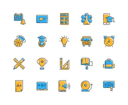 School icon and education vector set. Thin line icons. E-learning, school Illustrazione stock