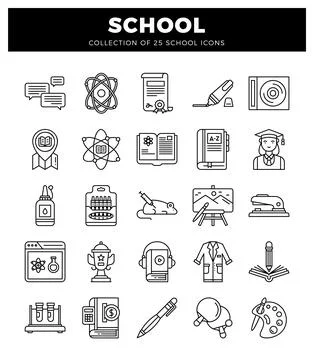 School icon collection education. science. and learning symbols. Stock Illustration