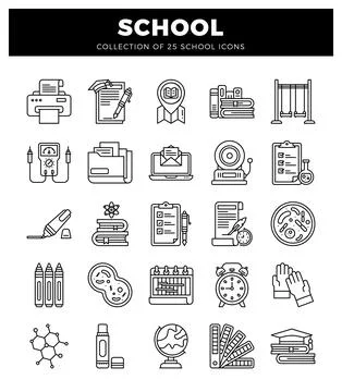 School icon collection with educational and science symbols on white. イラスト素材