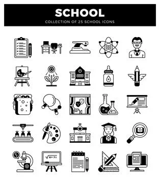 School icon collection featuring art. science. and education symbols 스톡 일러스트