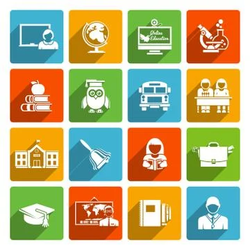 School Icon Flat Stock Illustration