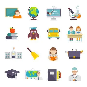 School Icon Flat Stock Illustration