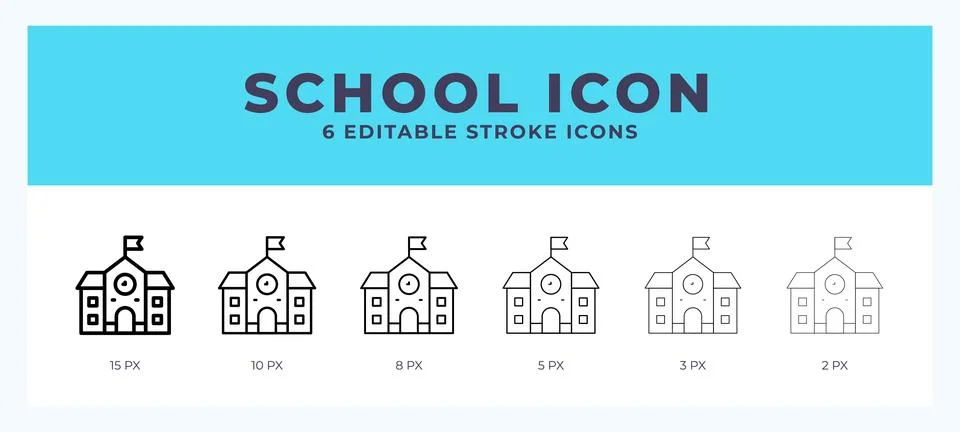 School icon set with different stroke. Vector illustration with editable st.. Stock Illustration