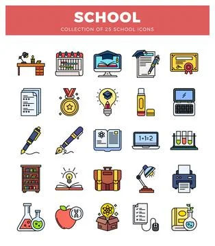 School icon set with diverse educational elements. Stock Illustration