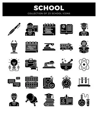 School icon set diverse educational symbols for learning and teaching. Stock Illustration