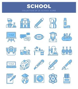 School icon set with educational and science elements. Stock Illustration