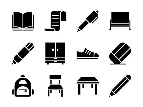 School Icon Set Glyph Stock Illustration