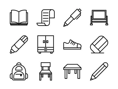 School Icon Set Outline Stock Illustration