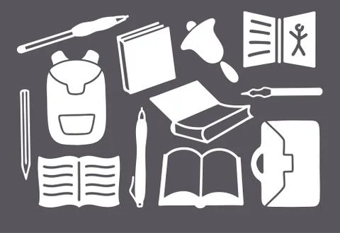 School icon set. Stencil. Stock Illustration