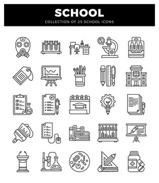 School icons and graphics collection on white background Stock Illustration