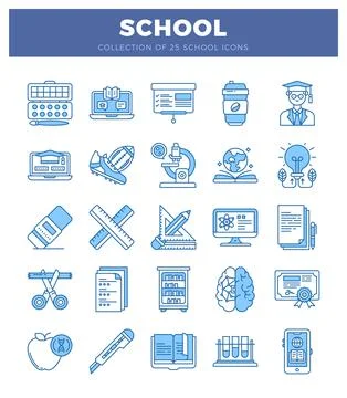 School icons collection education. learning. science. and sports graphics Stock Illustration