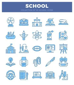 School icons collection with educational and scientific symbols Ilustración de archivo