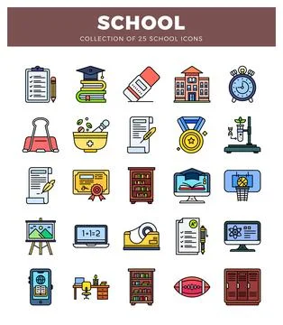 School icons collection with educational elements. Illustrazione stock
