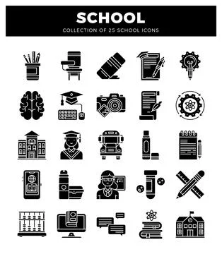 School icons collection featuring educational and learning symbols. Stock Illustration
