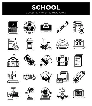 School icons collection featuring educational and learning elements on a wh.. Illustrazione stock